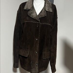 Men's Brown Suede Trench Coat with Shearling Collar
